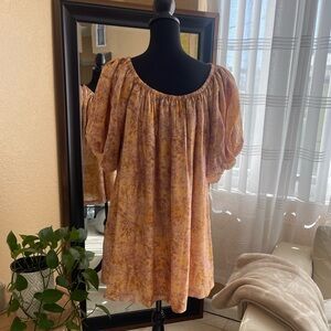 MELLODAY Floral Puff Sleeve Mini Dress - Orange and Brown size 2